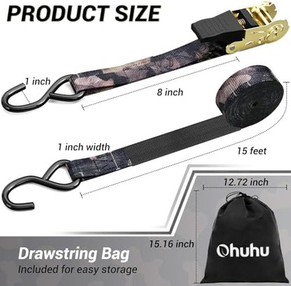Ohuhu Ratchet Tie Down Straps 1" x 15', Forest Camouflage - Image 5