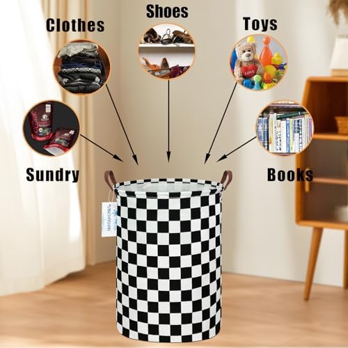Round Laundry Basket Collapsible Boys Nursery Car Hamper Racing Flag - Image 4