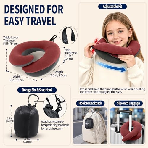 BUYUE Kids Travel Pillows for Airplane, Memory Foam 360° Head Support Sleeping - Image 5