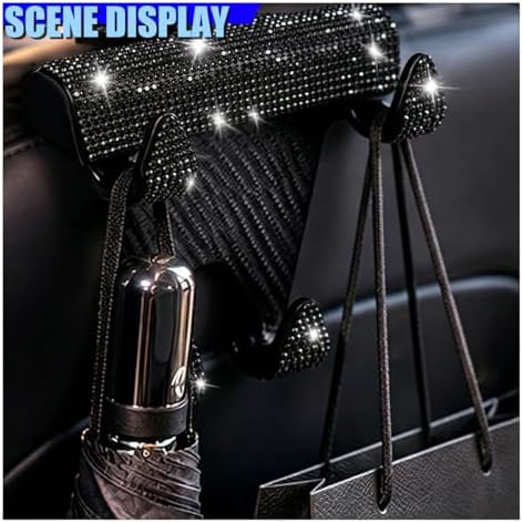 Craedli 2PCS Bling Rhinestone Car Seat Headrest Hooks, Shiny Crystal Auto - Image 5