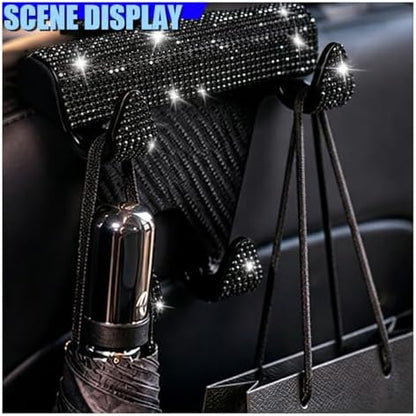 Craedli 2PCS Bling Rhinestone Car Seat Headrest Hooks, Shiny Crystal Auto - Image 5