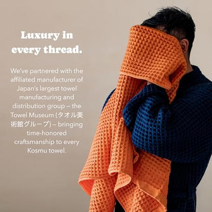 Luxury Organic Japanese Cotton Waffle Bath Towel | Thick, Quick Dry Bathroom - Image 4