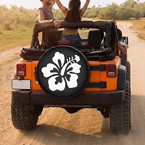 White Hibiscus Flower Spare Tire Cover Dust-Proof Wheel Tire Cover Fit Trailer - Image 4