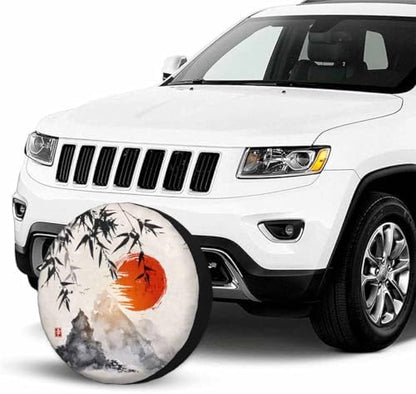 Ink Painting Spare Tire Cover Japanese Bamboo Tree Sunshine Mountains Wheel - Image 3