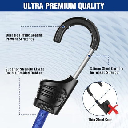 WORKPRO 24" Bungee Cords with Hooks, 4 Pack Heavy Duty Outdoor Bungee Strap - Image 2