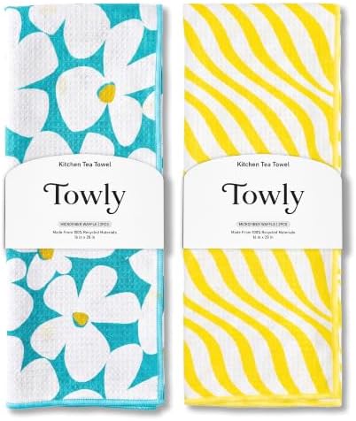 Kitchen Towels Set of 2, Double-Sided 16x28 Microfiber Waffle Weave Dish Towels by Unknown