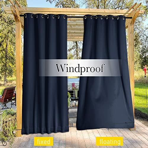 NICETOWN Outdoor Curtains for Patio Waterproof & Windproof W100xL108 Navy - Image 5