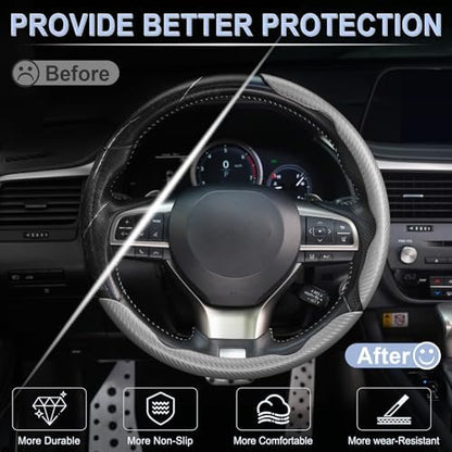 Amiss 3pcs Carbon Fiber Anti-Skid Steering Wheel Cover, Waterproof & Segmented - Image 4