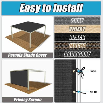 Amagenix 90% Pergola Shade Cover 5'X 14' Dark Gray Sun Shade Cloth - Image 3