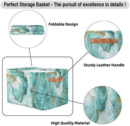 2Pack Turquoise Marble Texture Large Collapsible Storage Bins, Teal Marble - Image 3