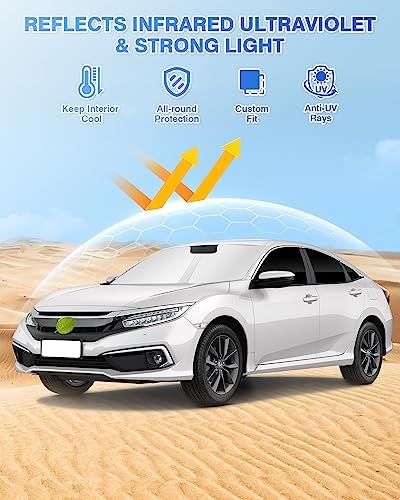 Canvcle Windshield Sun Shade for Honda Civic 10th Gen 2016-2021 Side Rear - Image 2