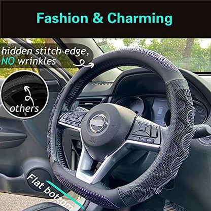PINCTROT D Shaped Steering Wheel Cover Great Grip 14.5-15 Inch - Image 2