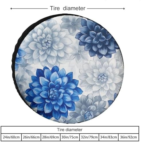 Spare Tire Cover Blue and Grey Dahlia Flower Waterproof Polyester Wheel - Image 2