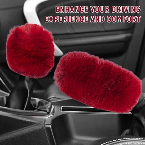 2PCS Fluffy Car Gear Shift Knob Cover & Handbrake Cover, Furry Auto Hand Brake - Image 4