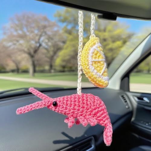 Cute Crochet Cocktail Shrimp Car Decor, Hanging Lemon by YTYAB