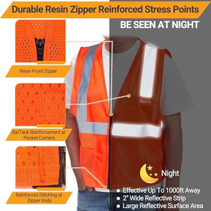 AYKRM 2 Pocket Mesh High Visibility Reflective Safety Vest - Image 2