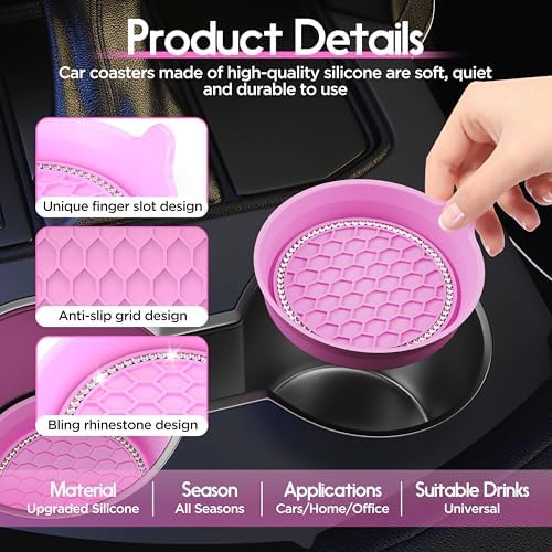 Amooca 2-Pack Car Cup Holder Coaster Bling Crystal Rhinestone Car Interior - Image 6