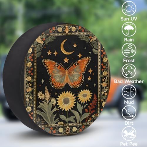 Spare Tire Cover for RV Trailer, Flower Butterfly Moon Waterproof Sun Leather - Image 3