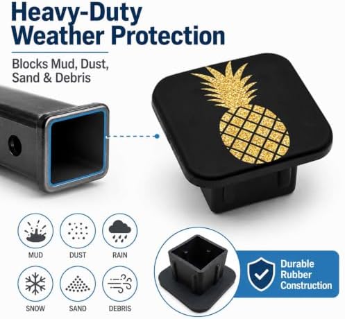 Trailer Hitch Covers Pineapple Gold Glitter, Heavy Duty 2 Inch Hitch Cover - Image 6