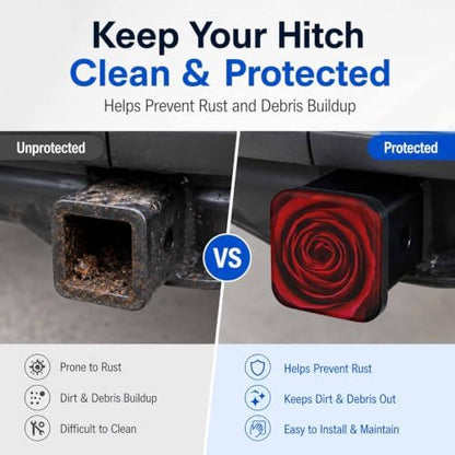 Red Rose Hitch Cover Receiver Tube Hitch Plug, Tool-Free Install Tow Hitch - Image 5