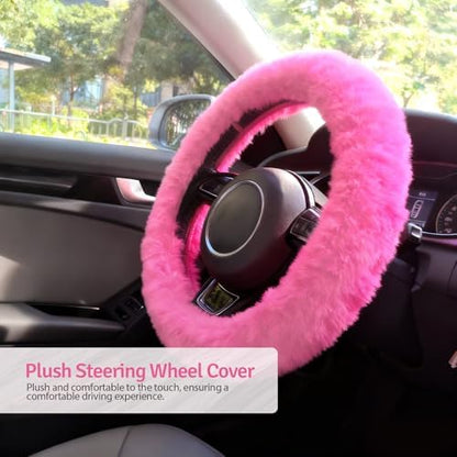 Fluffy Steering Wheel Cover 3PCS Set – Plush Fuzzy Fur Steering Wheel Cover - Image 6