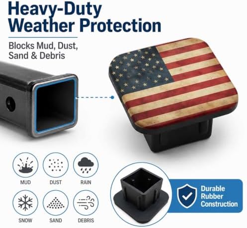 Trailer Hitch Covers Vintage American Flag Heavy Duty 2 Inch Hitch Cover - Image 6
