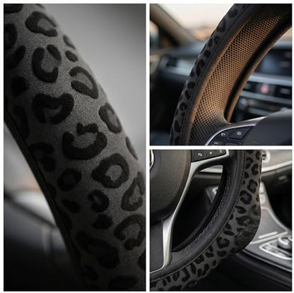 15 Inch Neoprene Steering Wheel Cover Nonslip Black Leopard Print - Image 6