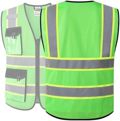 JKSafety Safety Vest for Men Women Hi Vis Reflective Vest JK220 Green 3XL - Image 5