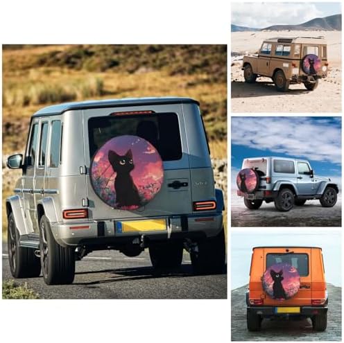 Black Cat Spare Tire Cover Waterproof Wheel Cover 15 Inch Universal Fit - Image 4