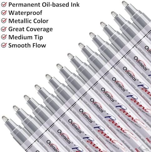Overseas 12 Silver Paint Pens Permanent Markers, Oil Based Paint Markers - Image 2