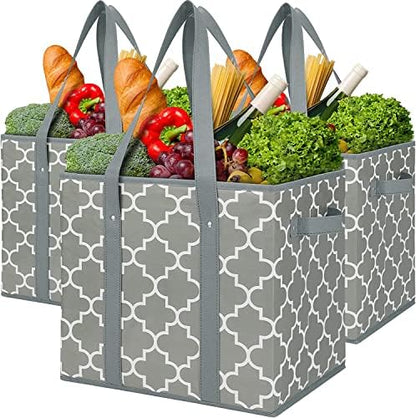 WISELIFE 3-Pack Reusable Grocery Bags Foldable Washable Storage Bins Basket by WiseLife