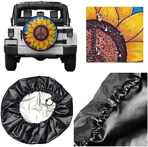 Peace Sign Sunflower Spare Tire Cover, Universal Wheel Tire Cover - Image 5