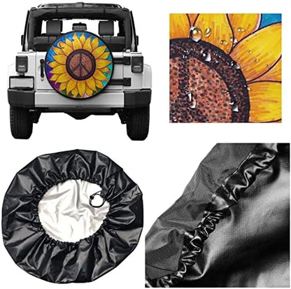 Peace Sign Sunflower Spare Tire Cover, Universal Wheel Tire Cover - Image 5