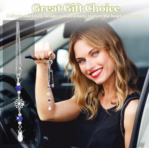 Hovom Flower Car Charm for Rear View Mirror, Cute Crystal Rearview Mirror - Image 5