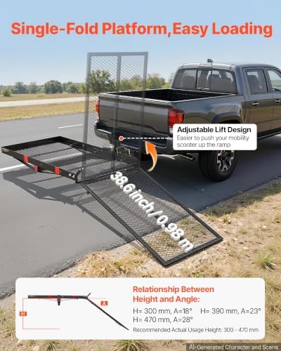 VEVOR Hitch Mount Wheelchair Carrier Height Adjustable, 500LBS Steel Mobility - Image 3