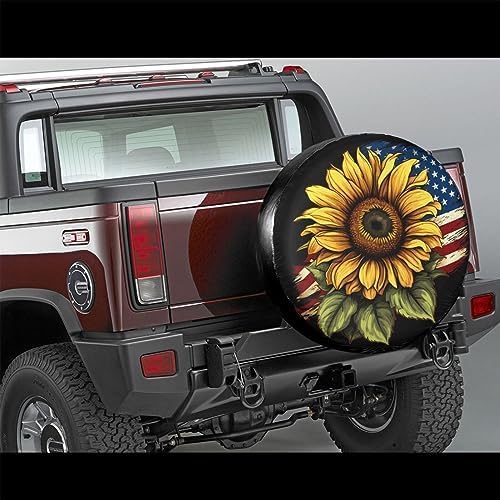 Spare Tire Cover USA Flag Sunflower Wheel Covers 14 Inch No Camera Hole - Image 2