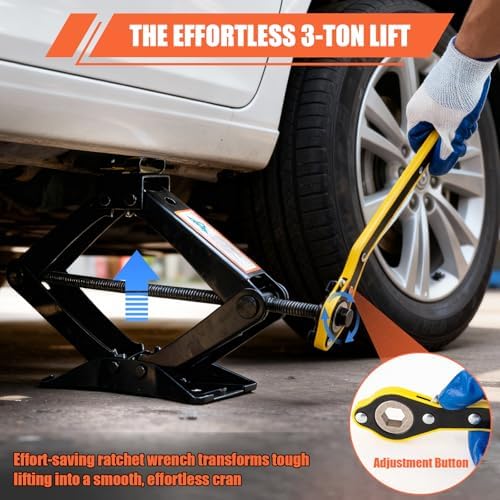 3 Ton Car Jack, Universal Heavy Duty Scissor Jack, Professional Spare Tire - Image 4