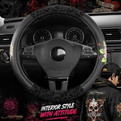 ED HARDY Tiger Print Steering Wheel Cover, Fits 14.5-15.5 Inch Steering Wheels - Image 6