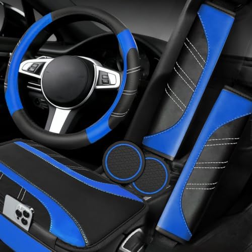 NBTEPEM 6 Pcs Blue Steering Wheel Cover Set, Sport Microfiber Leather Steering by NBTEPEM