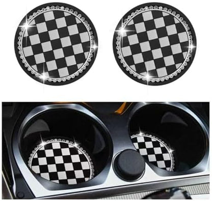 2026 New Checkered Car Cup Coasters, 2.75-Inch Bling Cup Holder Coasters by VKQTS