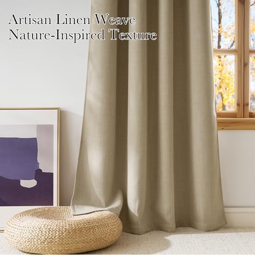 NICETOWN Short Faux Linen Oatmeal Blackout Curtains W42 by L63 - Image 6