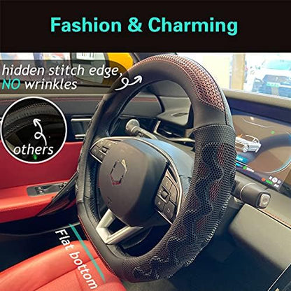PINCTROT D Shaped Steering Wheel Cover Great Grip 14.5-15 Inch - Image 2