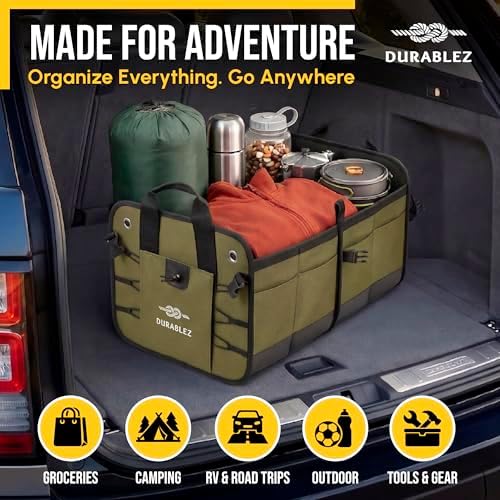 Car Trunk Organizer, Covering Net, Collapsible, Military Green - Image 2