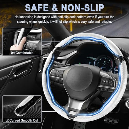 Amiss 3pcs Carbon Fiber Anti-Skid Steering Wheel Cover, Waterproof & Segmented - Image 3