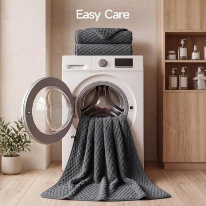 REDKISS 4 Pack Charcoal Gray Microfiber Bath Towels Large 30"x60" - Image 7