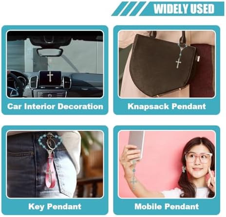 smilfuy 2PCS Car Rosary for Rearview Mirror, Cyan Rosary Pendant - Image 4
