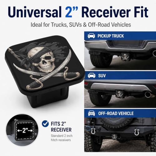 Pirate Skull 2" Hitch Cover, Rubber Towing Hitch Covers Hitch Protector - Image 4