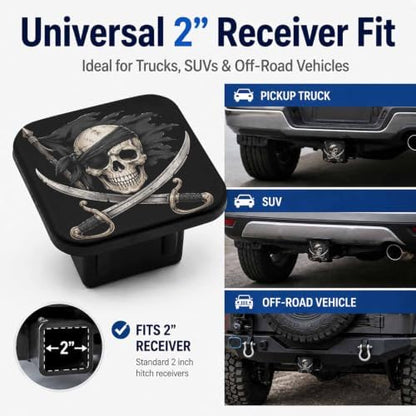 Pirate Skull 2" Hitch Cover, Rubber Towing Hitch Covers Hitch Protector - Image 4