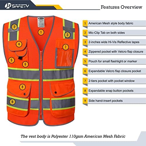 JKSafety Safety Vest for Men Women Reflective Hi Vis JK100 Orange M - Image 3