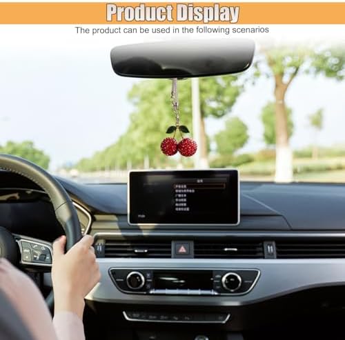 Bling Cherry Car Rear View Mirror Charm, Sparkly Rhinestones Automotive - Image 3